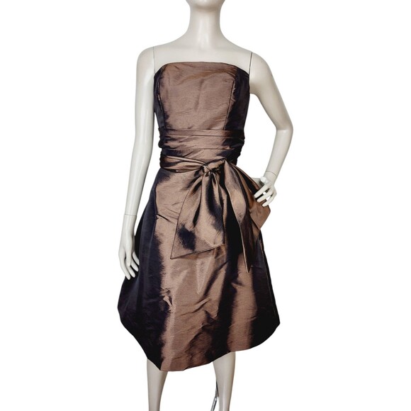 Vintage Bill Levkoff Brown Taffeta Strapless Big Bow A-Line Party Dress Size 10 - Picture 1 of 9